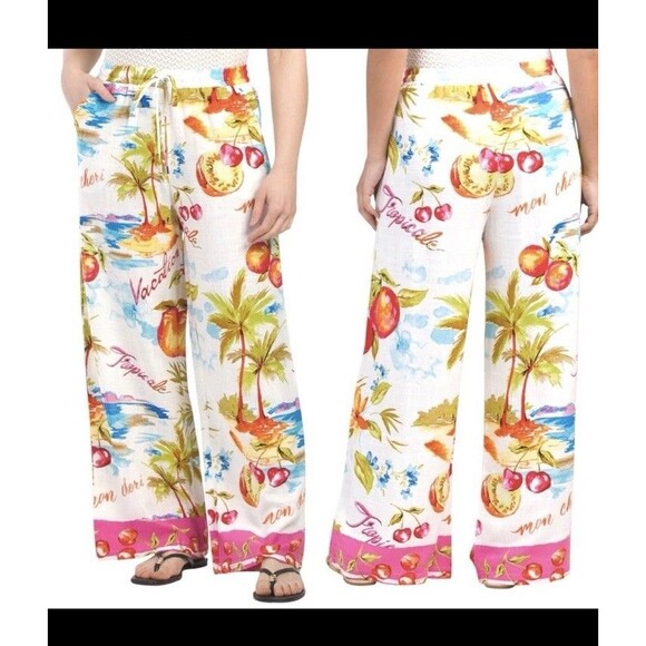 Label of Love  Anthropologie Linen Blend Nalani Wide Leg Cover-Up Pants Resort M - Picture 1 of 16